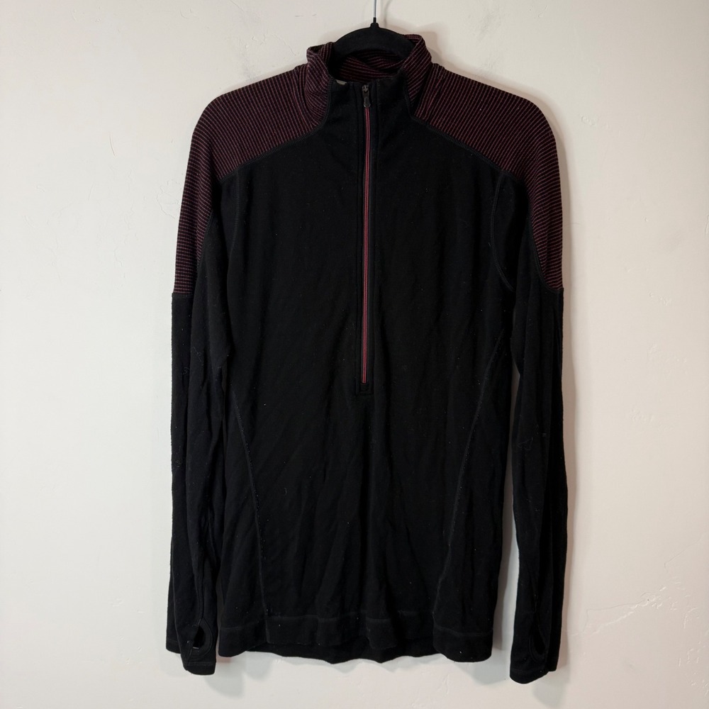Smartwool Mens 1/2 Zip Pullover Medium Black Merino Wool Thumbholes Base Layer